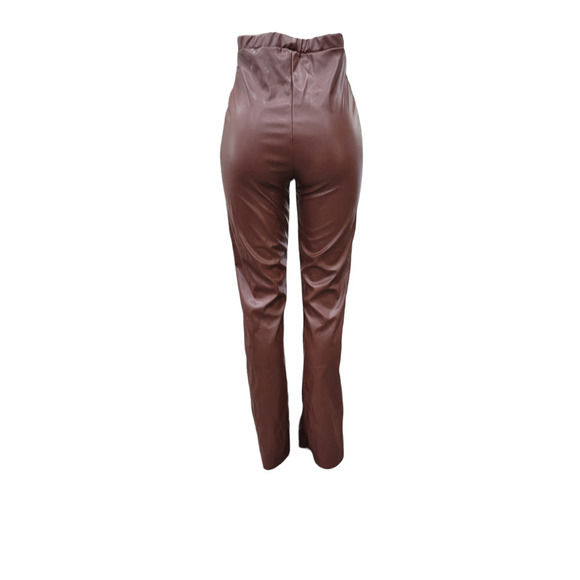 NEW Pretty Little Things Faux Leather Split Hem Trousers Pants Size 6‎ Brown - Picture 10 of 16